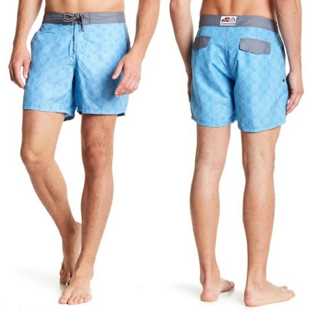 Mr. Swim Mens Chuck Maze Blue Swim Trunks Size 36